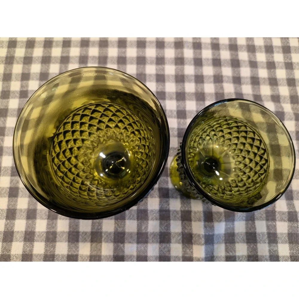 Indiana Glass Whitehall Olive‎ Green Goblets Vintage Mid Century Glassware Set 2